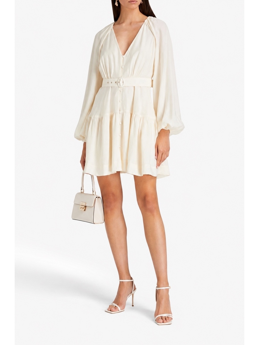 Jonathan Simkhai Ivory Belted A-Line Mini Dress | Balloon Sleeves | NWT | Size S